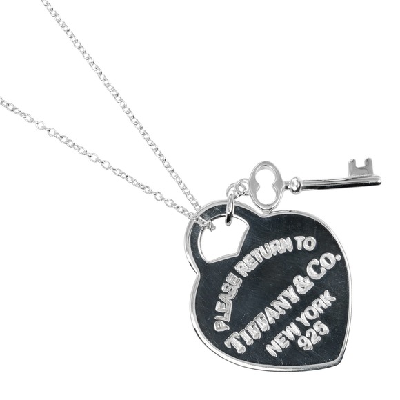 Tiffany Co Tiffany Co Silver Heart Tag Key Necklace Metal Necklace